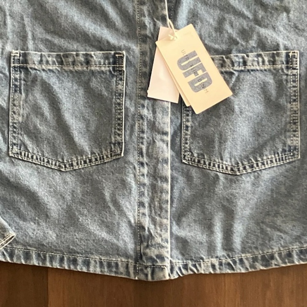 Macy’s Ultra Flirt Juniors Shacket Over Sized Shirt Jean Jacket Cropped Top XS - Picture 5 of 9